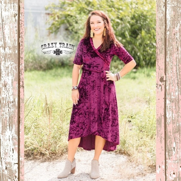 Crazy Train The Val Dress Crushed Red Wine Velvet - Picture 3 of 5